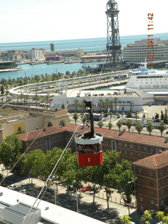 kabinová lanovka vedoucí z přístavu na Montjuïc